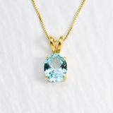 Rose Gold Aqua Pendant - Gold Aquamarine Necklace - Blue Oval Necklace