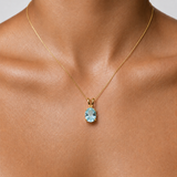 Gold Aqua Pendant - Created Aquamarine Necklace, Blue Oval Pendant
