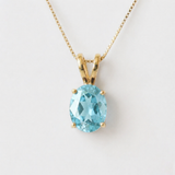 Rose Gold Aqua Pendant - Gold Aquamarine Necklace - Blue Oval Necklace