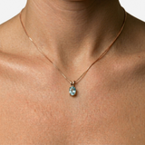 Rose Gold Aqua Pendant - Gold Aquamarine Necklace - Blue Oval Necklace