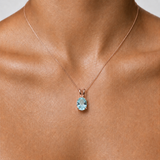 Rose Gold Aqua Pendant - Gold Aquamarine Necklace - Blue Oval Necklace