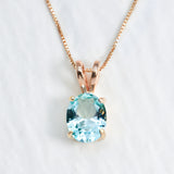 Gold Aqua Pendant - Created Aquamarine Necklace, Blue Oval Pendant