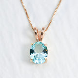 Aquamarine Pendant - Classic Blue Necklace - Vintage Oval Necklace