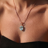 Rose Gold Aqua Pendant - Gold Aquamarine Necklace - Blue Oval Necklace
