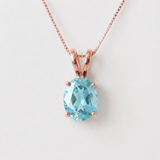 Classic Oval Created Aquamarine Solitaire Necklace in 18k Gold Vermeil