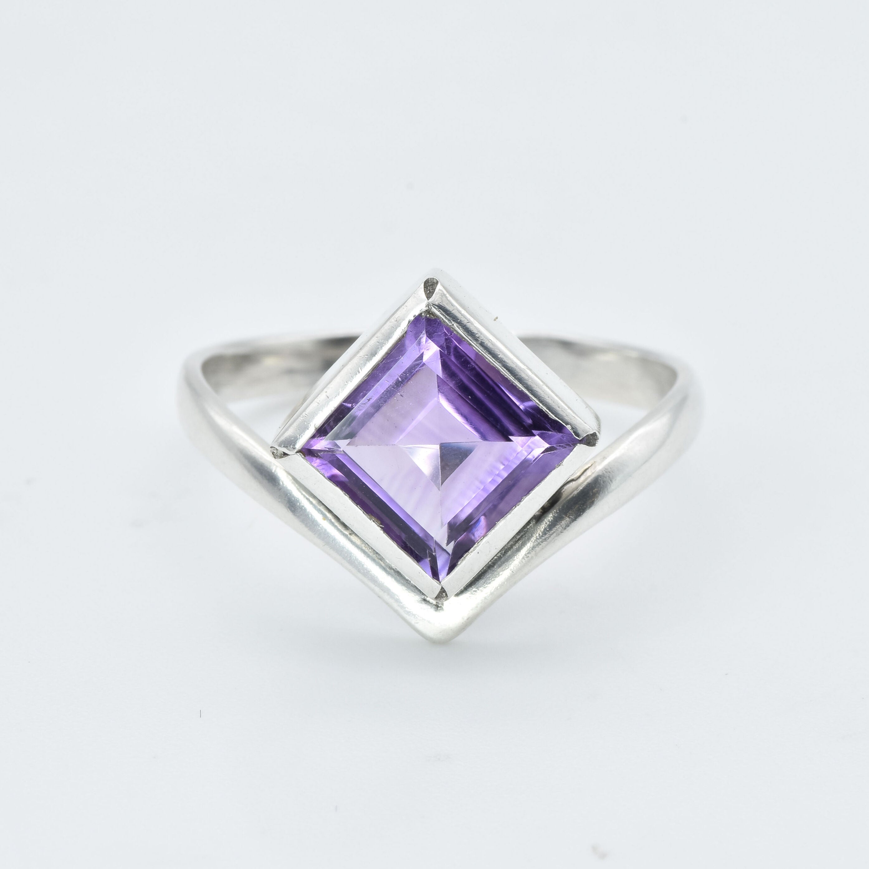 Square Amethyst Ring, Natural Amethyst, Princess Cut Amethyst Ring, Symmetrical Ring, February Birthstone, Purple Diamond Ring, Solid Silver