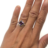Square Amethyst Ring, Natural Amethyst, Princess Cut Amethyst Ring, Symmetrical Ring, February Birthstone, Purple Diamond Ring, Solid Silver
