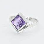 Square Amethyst Ring, Natural Amethyst, Princess Cut Amethyst Ring, Symmetrical Ring, February Birthstone, Purple Diamond Ring, Solid Silver
