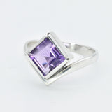 Square Amethyst Ring, Natural Amethyst, Princess Cut Amethyst Ring, Symmetrical Ring, February Birthstone, Purple Diamond Ring, Solid Silver