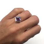 Square Amethyst Ring, Natural Amethyst, Princess Cut Amethyst Ring, Symmetrical Ring, February Birthstone, Purple Diamond Ring, Solid Silver