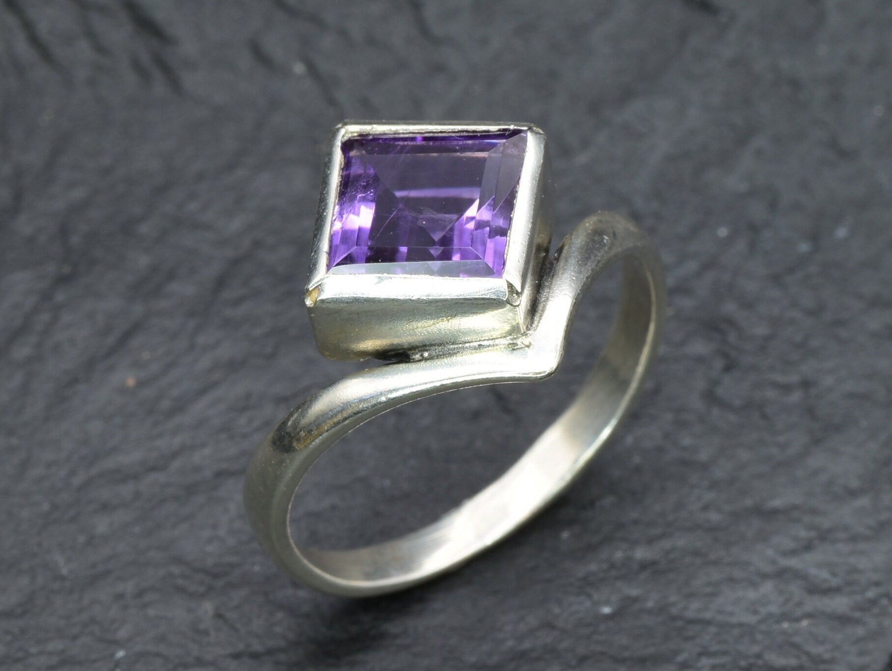 Square Amethyst Ring, Natural Amethyst, Princess Cut Amethyst Ring, Symmetrical Ring, February Birthstone, Purple Diamond Ring, Solid Silver