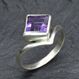 Square Amethyst Ring, Natural Amethyst, Princess Cut Amethyst Ring, Symmetrical Ring, February Birthstone, Purple Diamond Ring, Solid Silver