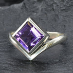 Square Amethyst Ring, Natural Amethyst, Princess Cut Amethyst Ring, Symmetrical Ring, February Birthstone, Purple Diamond Ring, Solid Silver