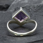 Square Amethyst Ring, Natural Amethyst, Princess Cut Amethyst Ring, Symmetrical Ring, February Birthstone, Purple Diamond Ring, Solid Silver