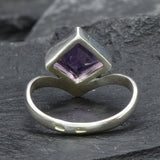 Square Amethyst Ring, Natural Amethyst, Princess Cut Amethyst Ring, Symmetrical Ring, February Birthstone, Purple Diamond Ring, Solid Silver