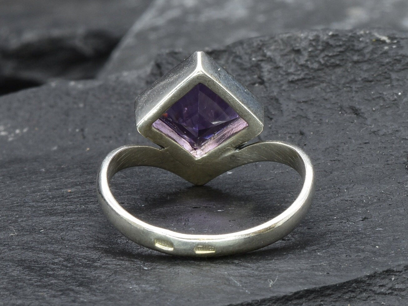 Square Amethyst Ring, Natural Amethyst, Princess Cut Amethyst Ring, Symmetrical Ring, February Birthstone, Purple Diamond Ring, Solid Silver