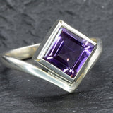 Square Amethyst Ring, Natural Amethyst, Princess Cut Amethyst Ring, Symmetrical Ring, February Birthstone, Purple Diamond Ring, Solid Silver