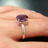 Purple Solitaire Ring - Natural Amethyst Ring, February Birthstone Ring