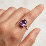 Purple Solitaire Ring - Natural Amethyst Ring, February Birthstone Ring