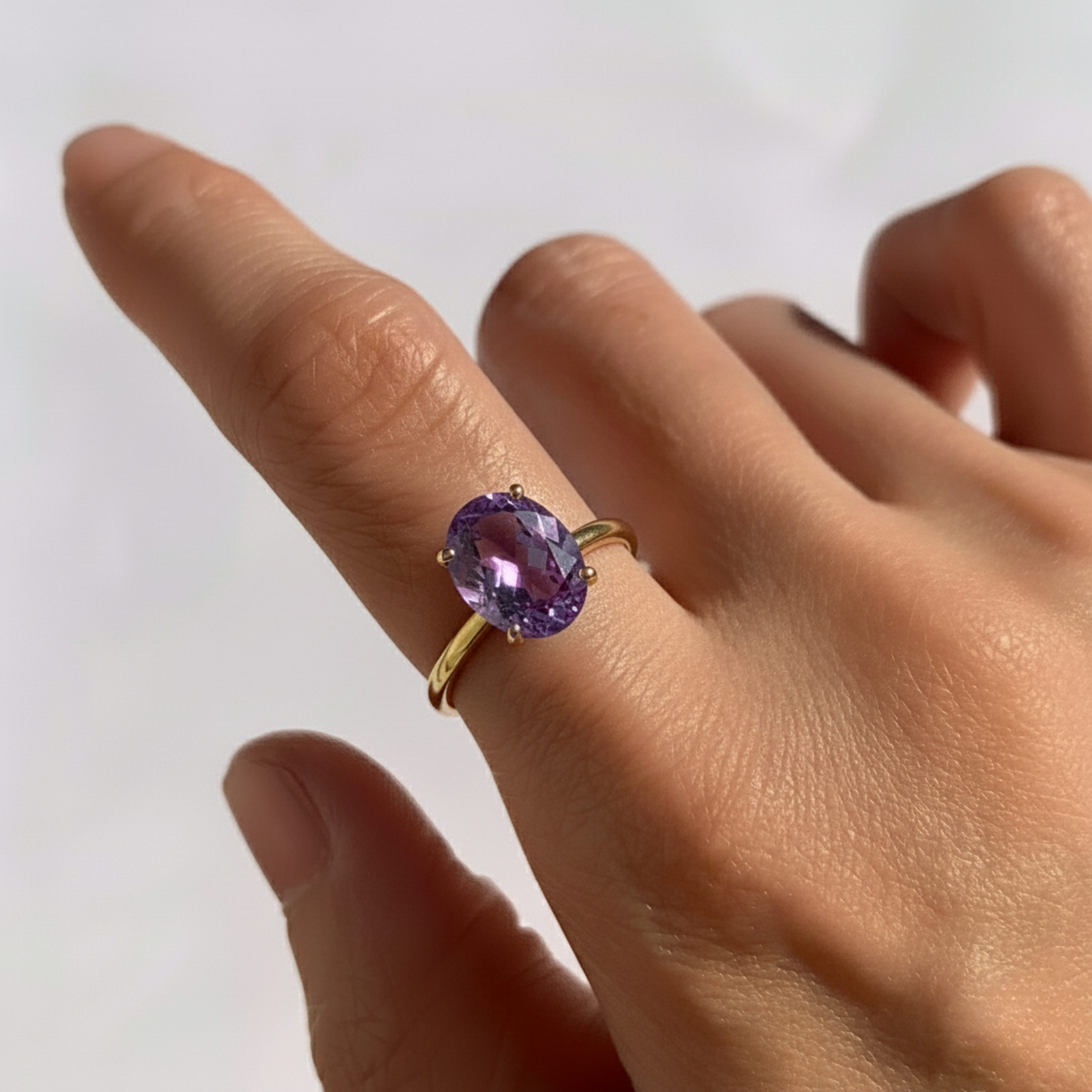 Elegant 18k Gold Vermeil Amethyst Ring - Stunning Purple Solitaire for everyday wear and memorable gifts.