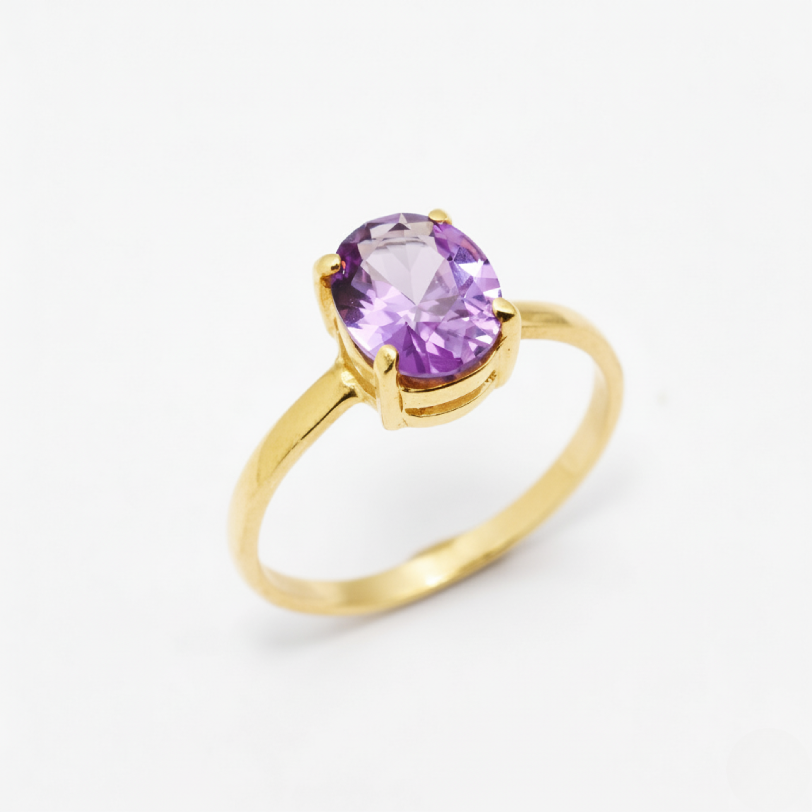 Gold Amethyst Ring - Purple Solitaire Ring - Classic Promise Ring made in 18k Gold Vermeil. Ideal for everyday wear and perfect for birthday gifting and special occasions.