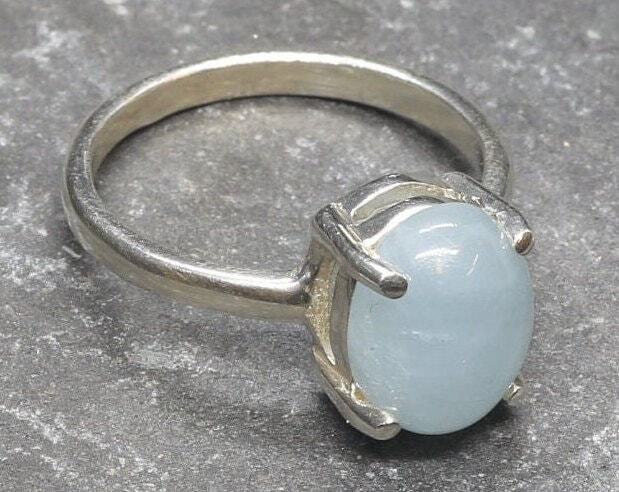 Blue Aqua Ring, Natural Aquamarine, Solitaire Ring, March Birthstone, 3 Carat Ring, Aquamarine Ring, Simple Blue Ring, Sterling Silver Ring