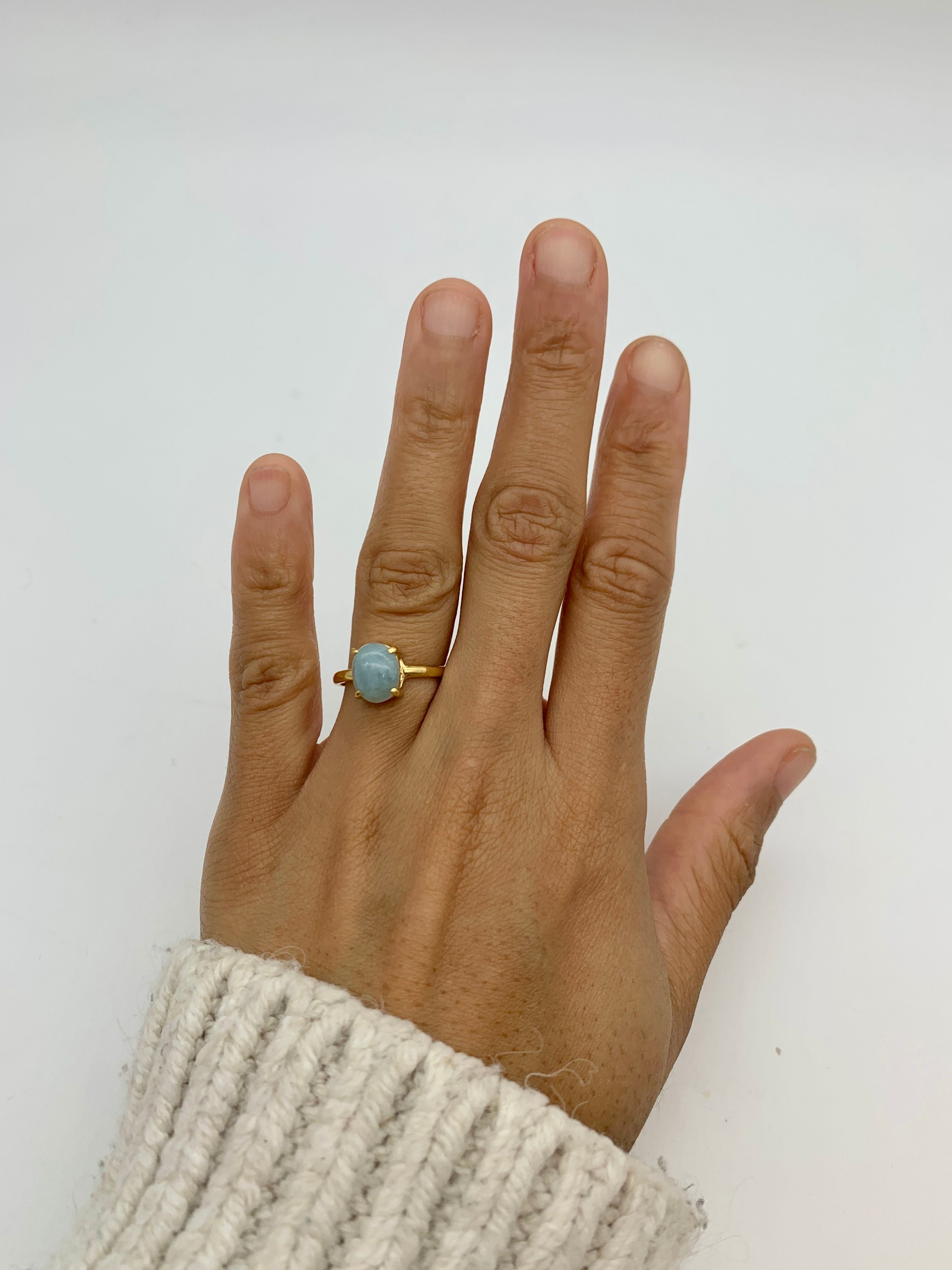 Blue Aqua Ring, Natural Aquamarine, Solitaire Ring, March Birthstone, 3 Carat Ring, Aquamarine Ring, Simple Blue Ring, Sterling Silver Ring(1)