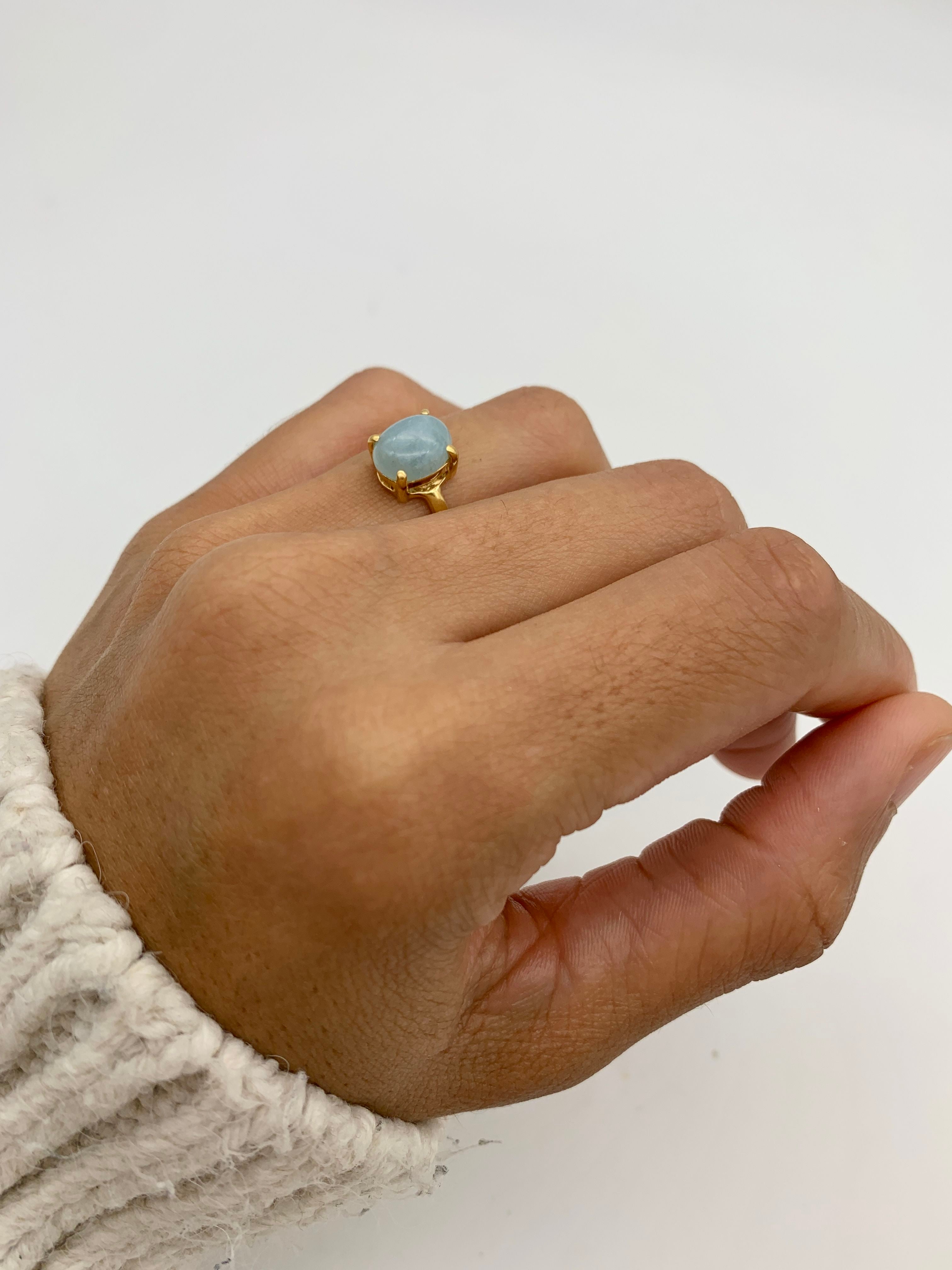 Blue Aqua Ring, Natural Aquamarine, Solitaire Ring, March Birthstone, 3 Carat Ring, Aquamarine Ring, Simple Blue Ring, Sterling Silver Ring(1)