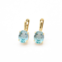 Gold Aquamarine Earrings - Blue Dainty Studs, March Birthstone Earrings