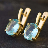 Gold Aquamarine Earrings - Blue Dainty Studs, March Birthstone Earrings