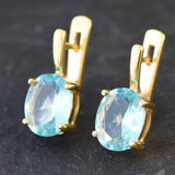 Gold Aquamarine Earrings - Blue Dainty Studs, March Birthstone Earrings