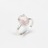 Charming Rose Quartz Ring - Simple Pink Oval Design in 925 Sterling Silver, ideal for casual outfits and memorable gifts.