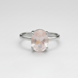 Delicate Rose Quartz Ring - Minimalist Pink Oval Style in 925 Sterling Silver, a lovely choice for daily wear and gifting.