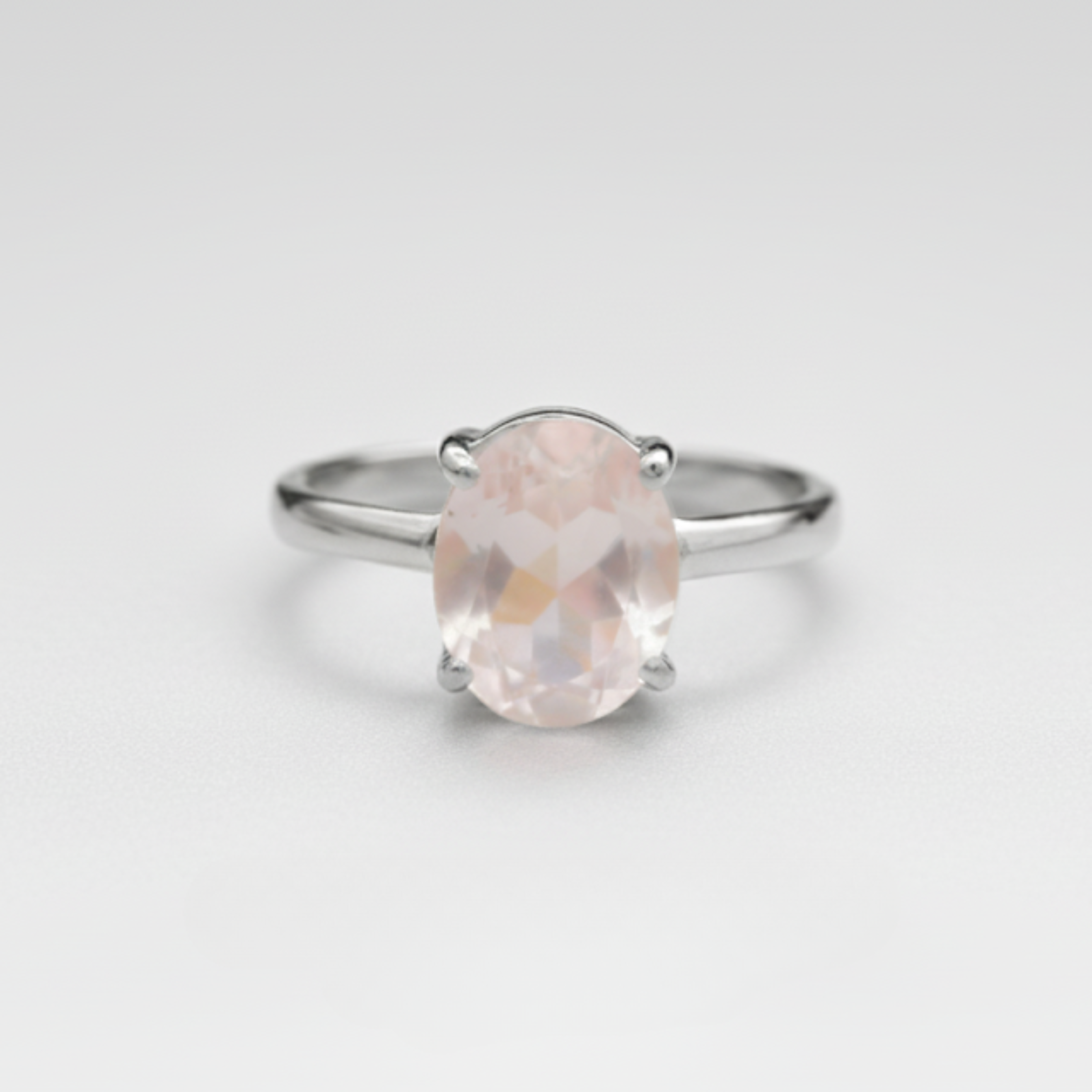 Delicate Rose Quartz Ring - Minimalist Pink Oval Style in 925 Sterling Silver, a lovely choice for daily wear and gifting.