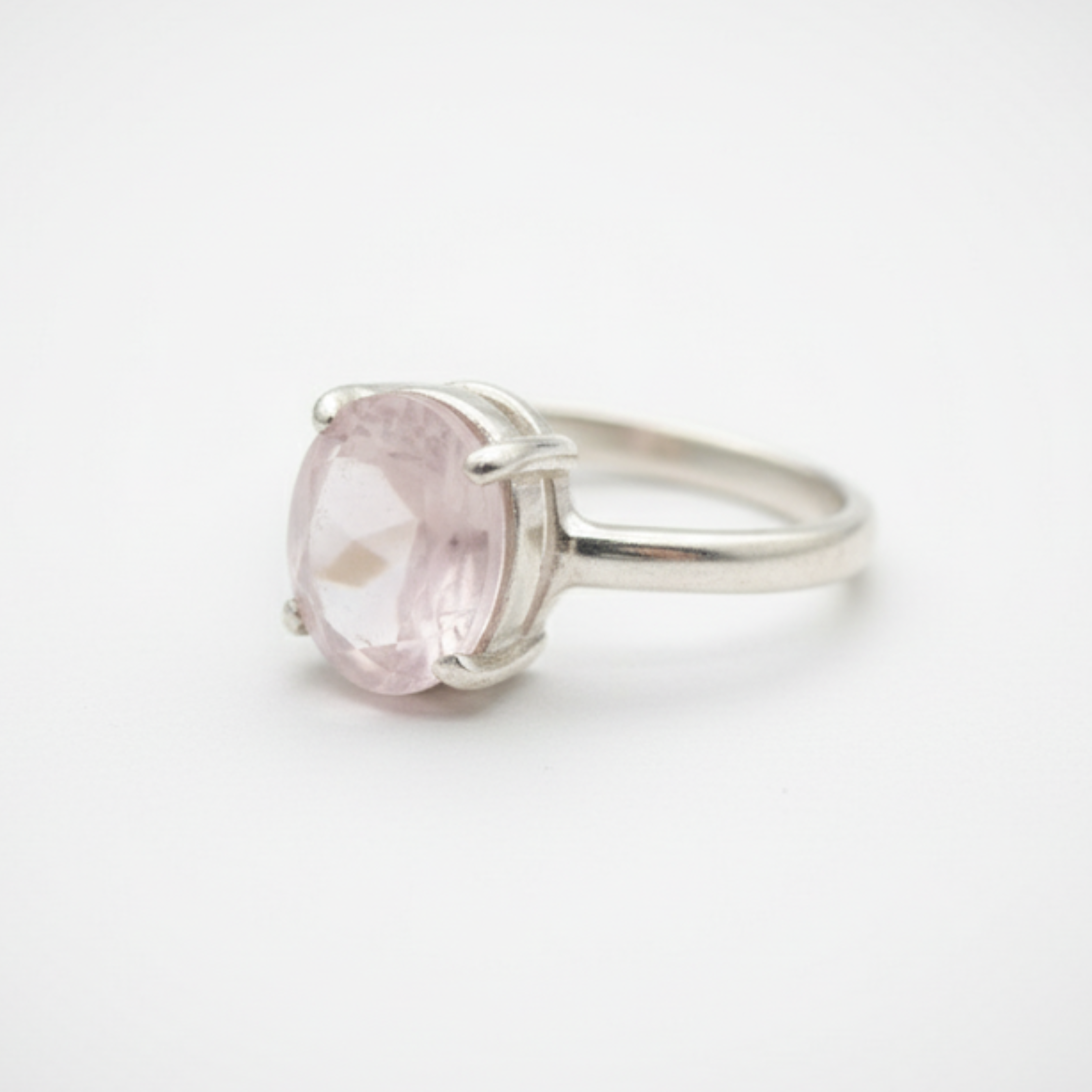Rose Quartz Ring - Pink Solitaire Ring - Minimalist Oval Ring made in 925 Sterling Silver. Ideal for everyday wear and perfect for birthday gifting and special occasions.