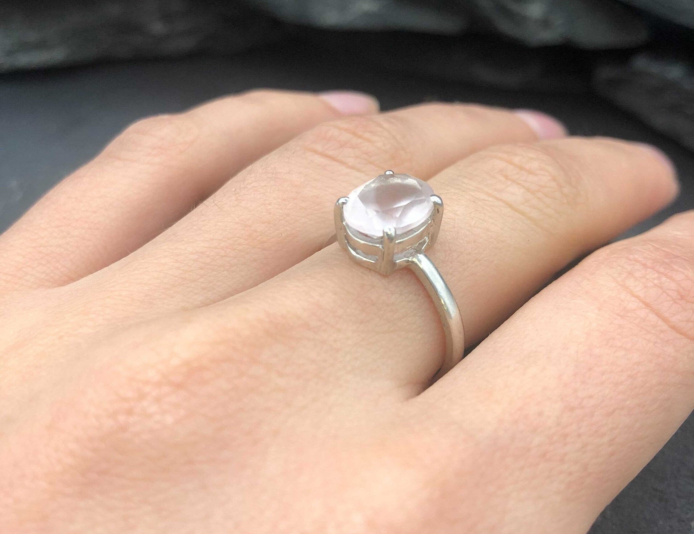 Pink Rose Quartz Ring, Valentines Gift for Girlfriend, Gift for Her, Love Ring, Gift for Wife, Pink Diamond Ring, Oval Ring, 925 Silver