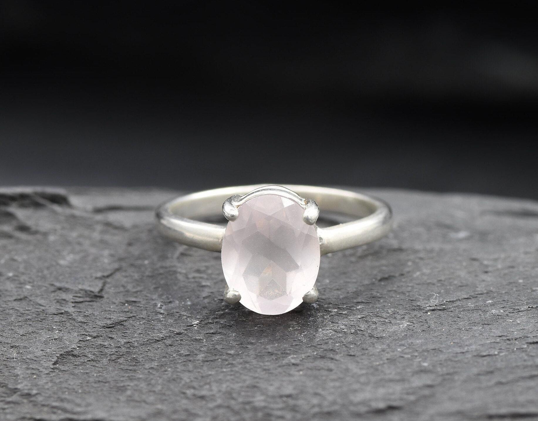 Pink Rose Quartz Ring, Valentines Gift for Girlfriend, Gift for Her, Love Ring, Gift for Wife, Pink Diamond Ring, Oval Ring, 925 Silver