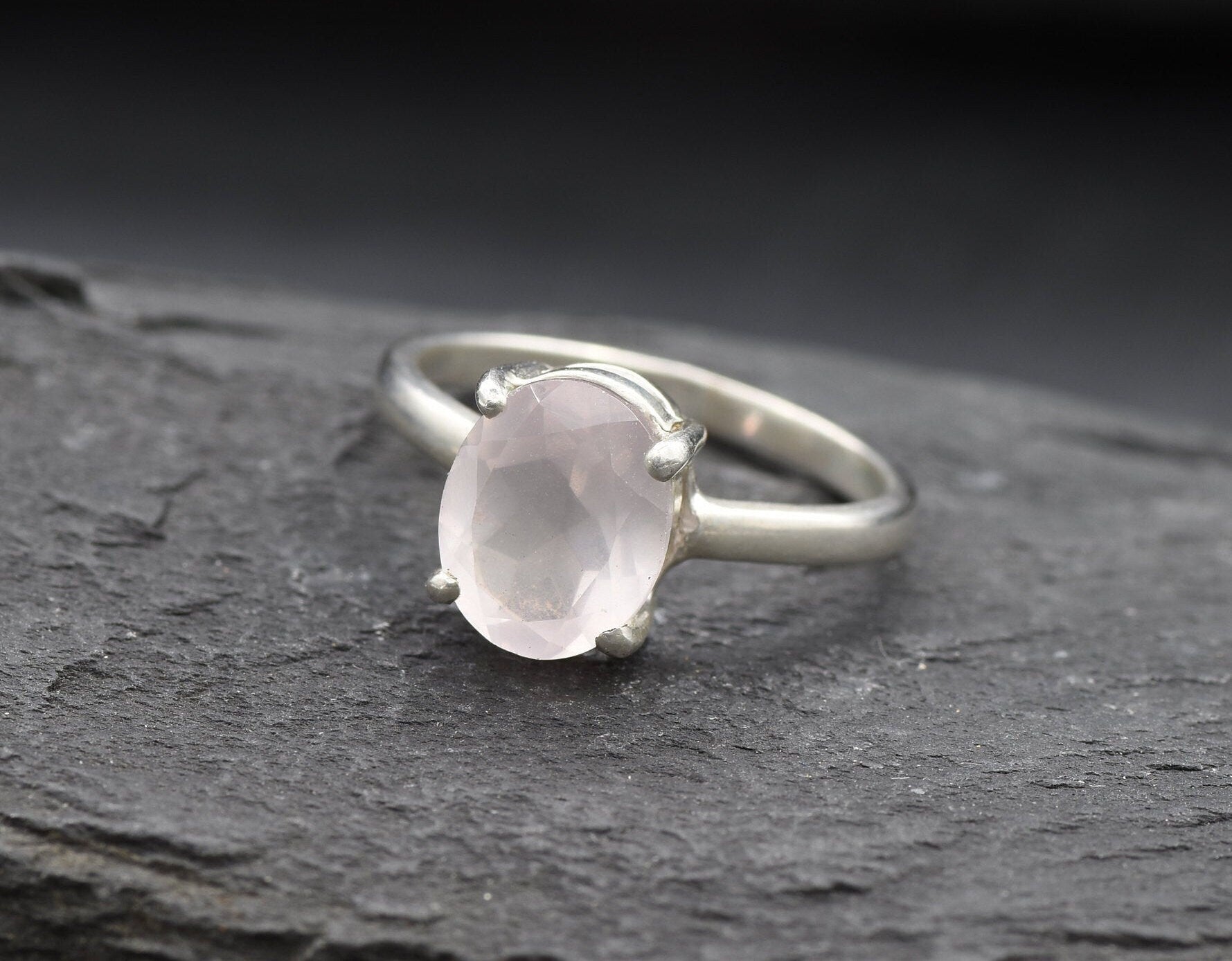 Pink Rose Quartz Ring, Valentines Gift for Girlfriend, Gift for Her, Love Ring, Gift for Wife, Pink Diamond Ring, Oval Ring, 925 Silver