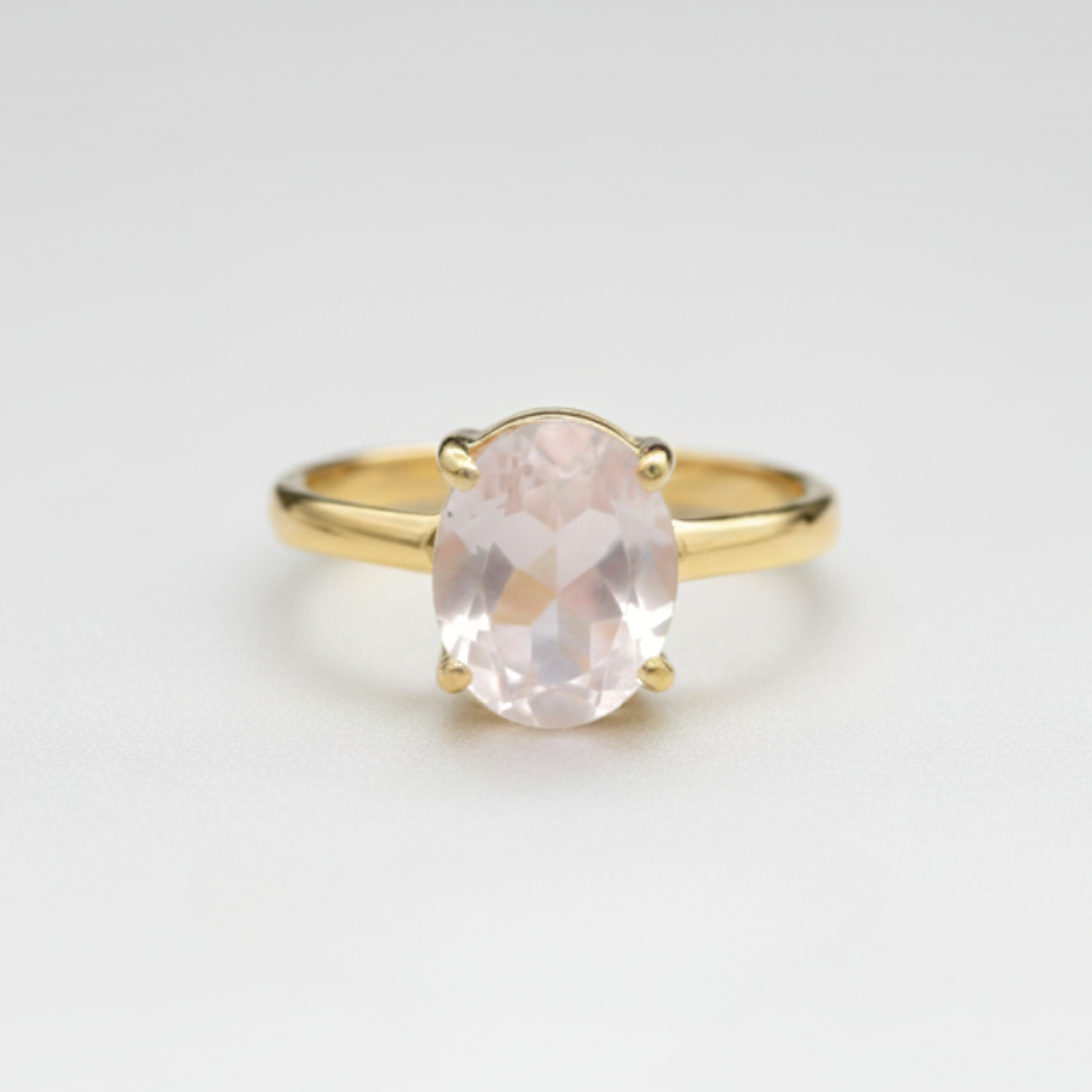 Stunning Rose Quartz Solitaire in 18k Gold Vermeil, perfect for elevating any outfit and celebrating special moments.