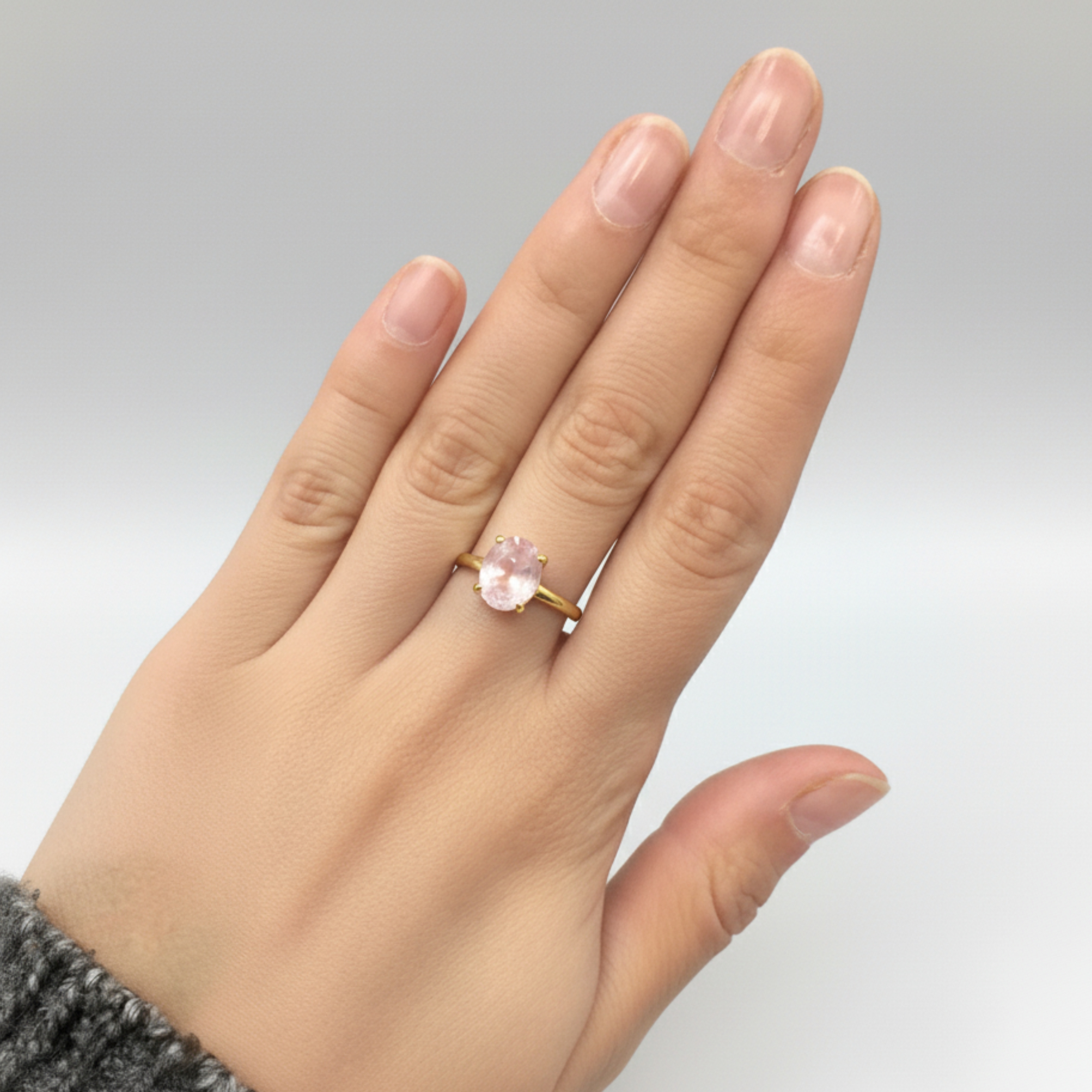 Natural Rose Quartz Gold Ring in 18k Gold Vermeil, stylish and versatile for everyday elegance and thoughtful gifting.