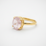 Chic Rose Quartz Solitaire Ring in 18k Gold Vermeil, perfect for casual outings and memorable gifts on special days.
