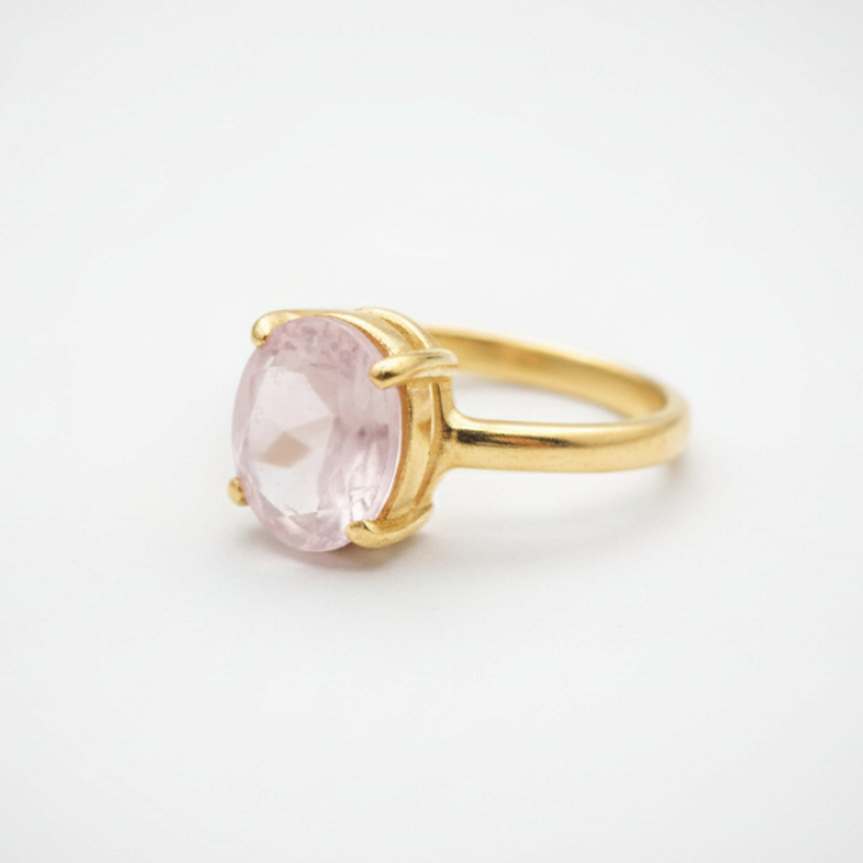 Chic Rose Quartz Solitaire Ring in 18k Gold Vermeil, perfect for casual outings and memorable gifts on special days.