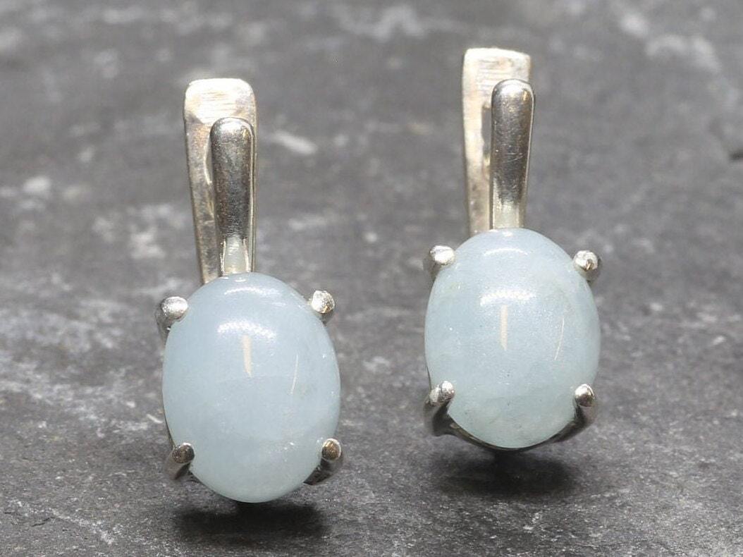 Aquamarine Earrings, Natural Aquamarine, March Birthstone, Vintage Blue Studs, Blue Stone Earrings, Aquamarine Studs, Solid Silver Studs