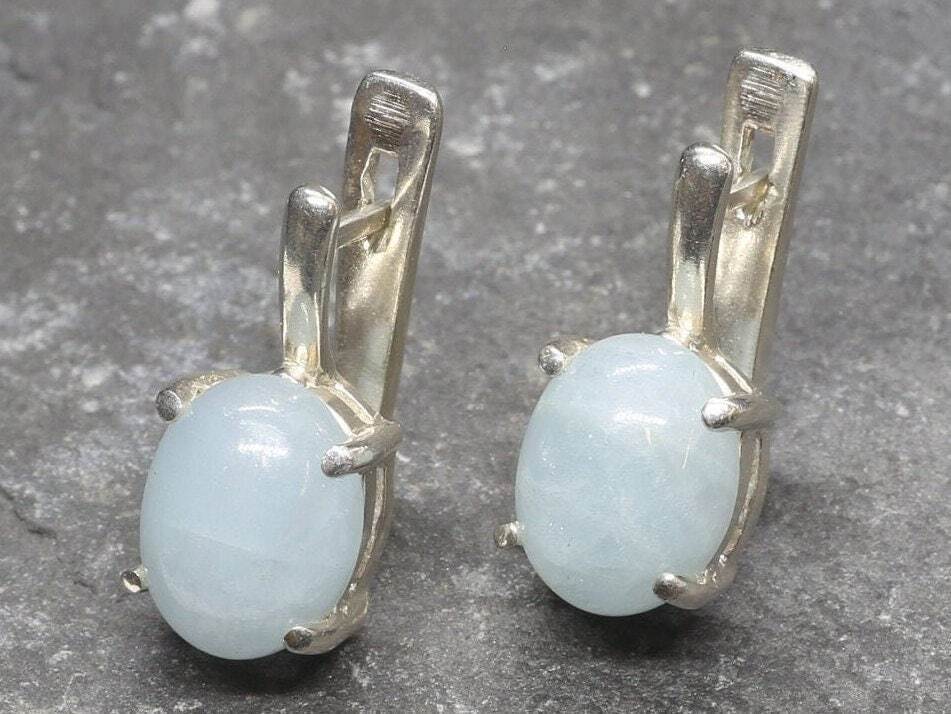 Aquamarine Earrings, Natural Aquamarine, March Birthstone, Vintage Blue Studs, Blue Stone Earrings, Aquamarine Studs, Solid Silver Studs