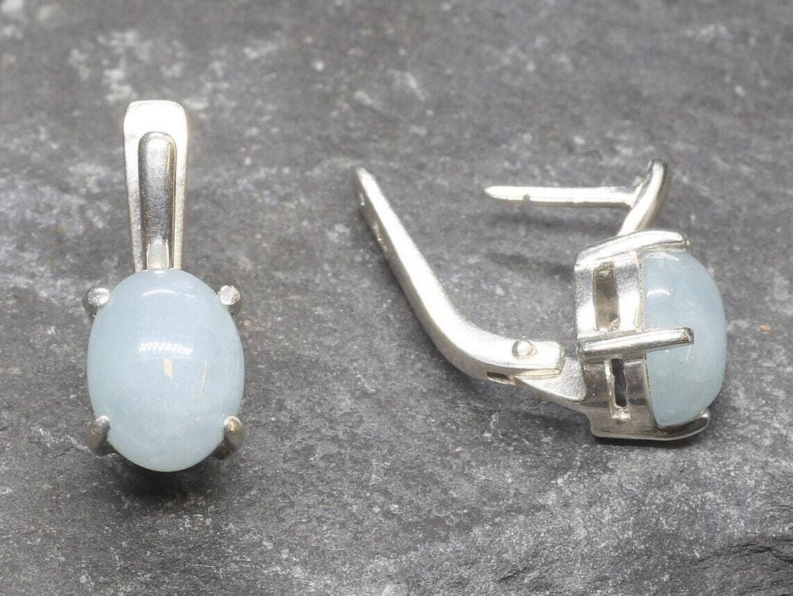 Aquamarine Earrings, Natural Aquamarine, March Birthstone, Vintage Blue Studs, Blue Stone Earrings, Aquamarine Studs, Solid Silver Studs