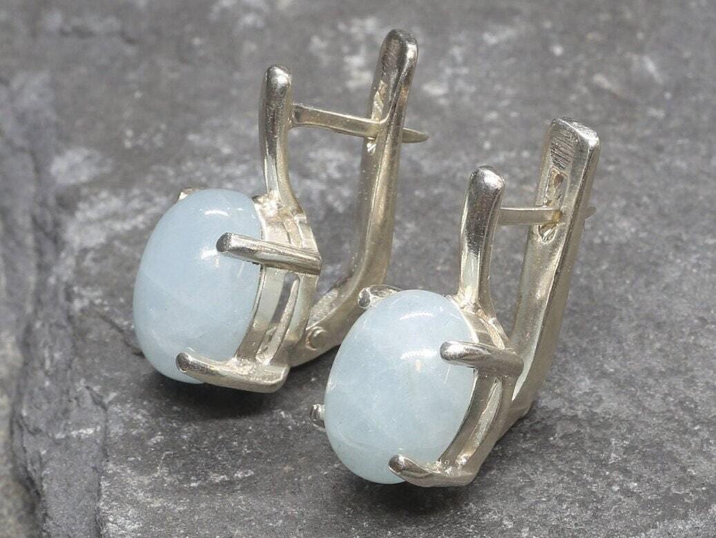 Aquamarine Earrings, Natural Aquamarine, March Birthstone, Vintage Blue Studs, Blue Stone Earrings, Aquamarine Studs, Solid Silver Studs