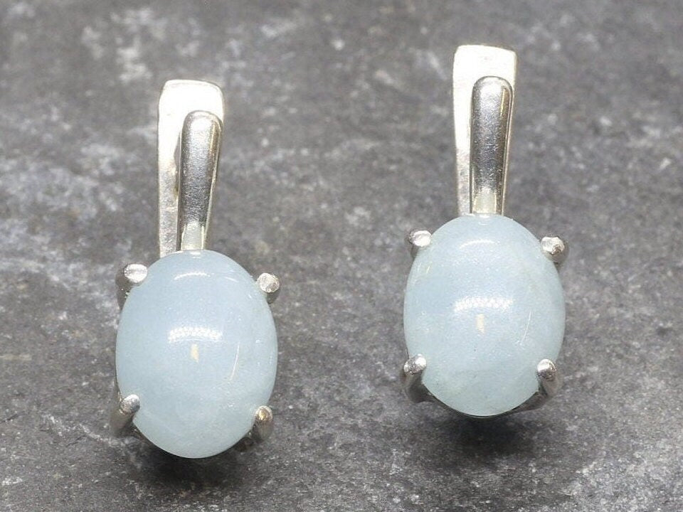 Aquamarine Earrings, Natural Aquamarine, March Birthstone, Vintage Blue Studs, Blue Stone Earrings, Aquamarine Studs, Solid Silver Studs