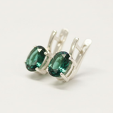 Created Emerald Earrings made in 925 Sterling Silver with Oval Created Green Emerald in Prong setting, May Birthstone gift idea, symbolizes, ideal for everyday wear and perfect for birthday gifting and special occasions.