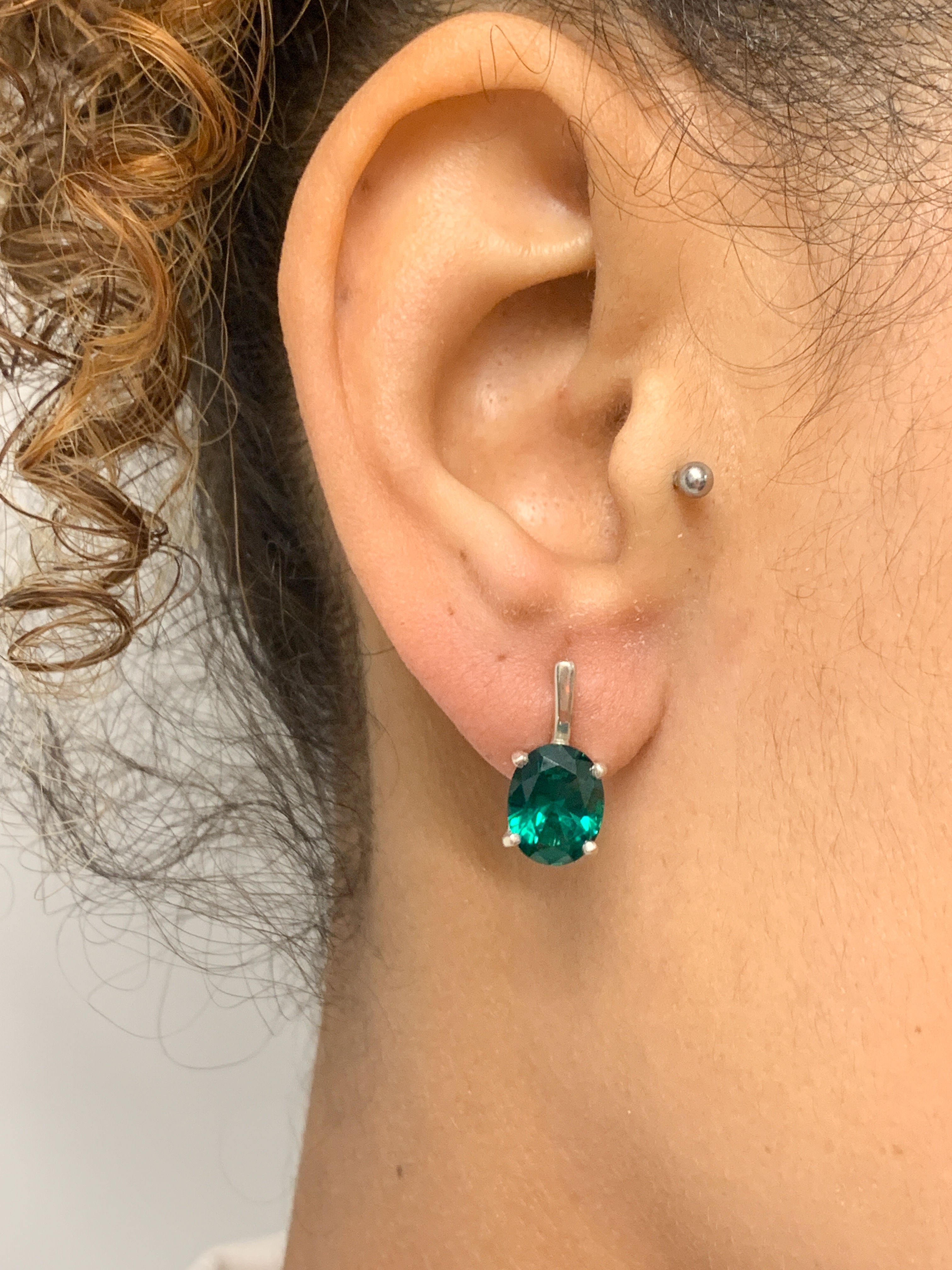 Emerald Earrings, Created Emerald, Stud Earrings, Oval Earrings, Emerald Studs, Green Earrings, Silver Oval Studs, Solid Silver Earrings