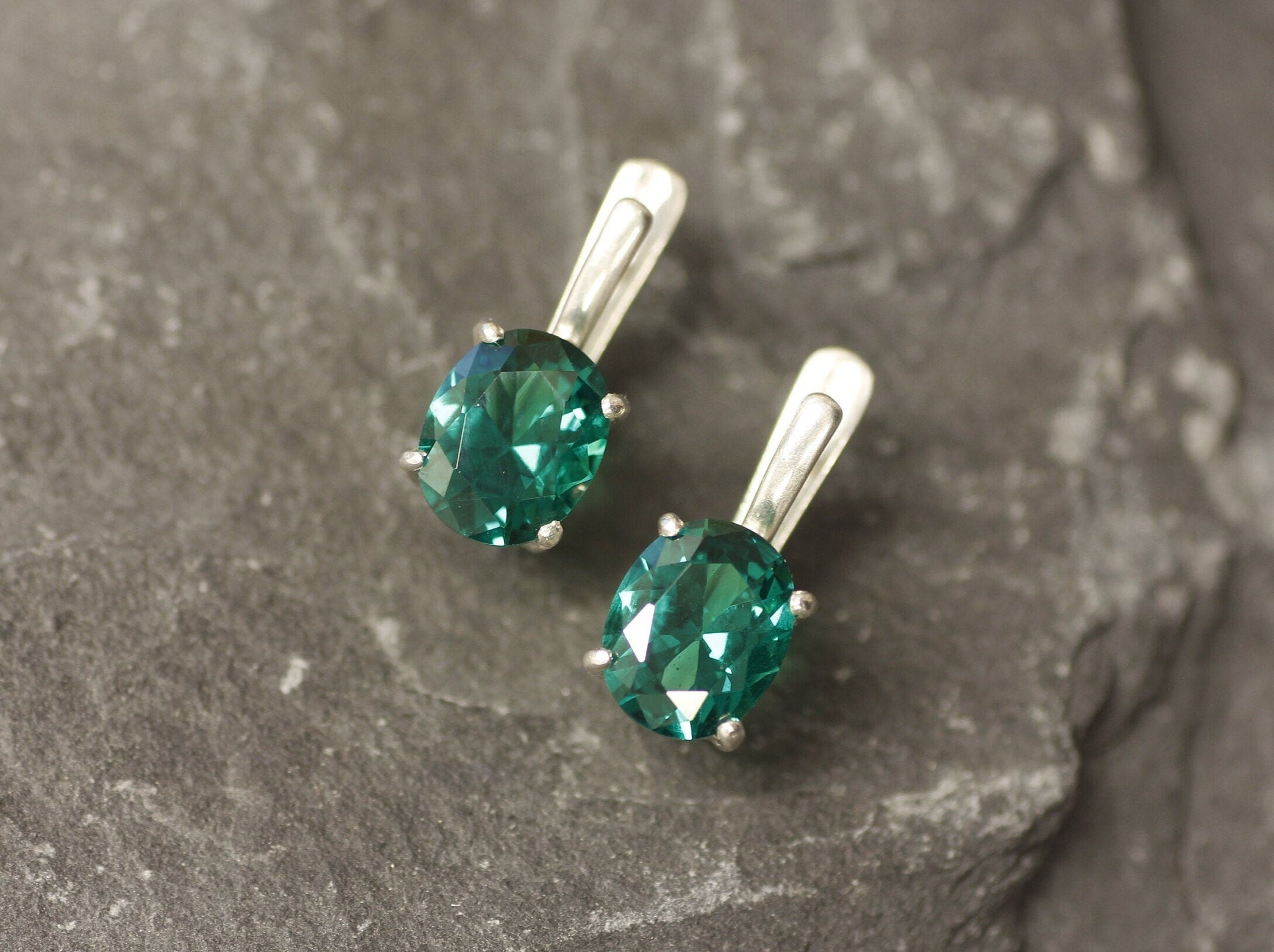 Emerald Earrings, Created Emerald, Stud Earrings, Oval Earrings, Emerald Studs, Green Earrings, Silver Oval Studs, Solid Silver Earrings